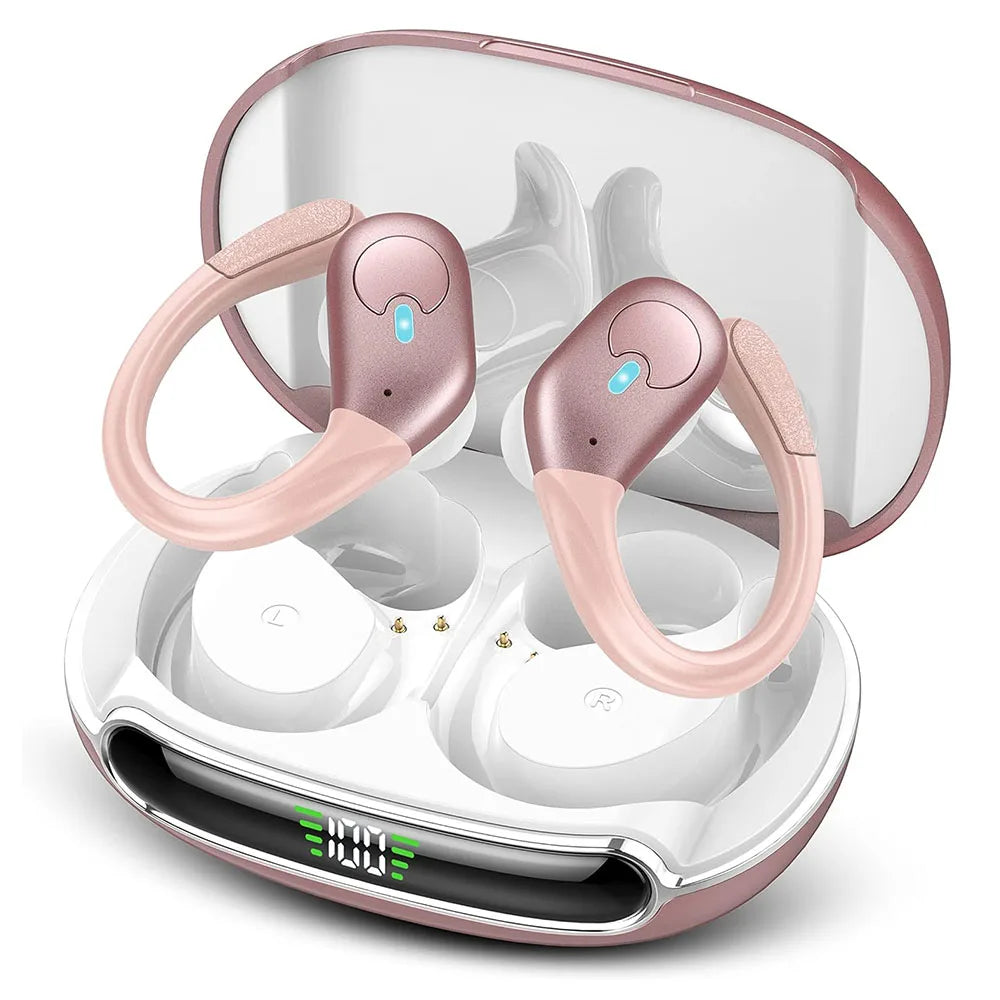 Sports Bluetooth Earphones IPX7 Waterproof Wireless Headphones 60hrs Music with Mic LED Power Display Soft Earhook TWS Earbuds La Capsule