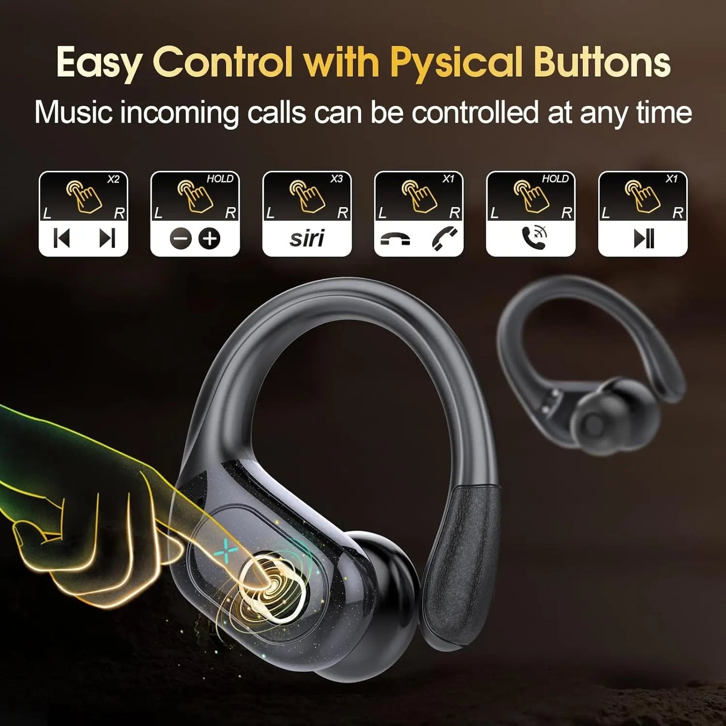 Bluetooth 5.4 Headphones True Wireless Earbuds Bass Stereo Sound with LED Power Display Case 75H Playback Earphones With Mic ENC La Capsule