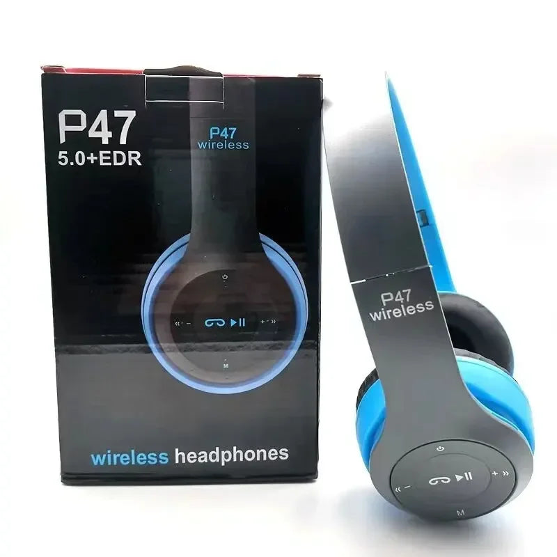 P47 Bluetooth 5.0 Wireless Headphone Foldable HIFI Stereo Bass Earphone Kid Helmet Gift With Mic USB Adaptor For iPhone Game La Capsule