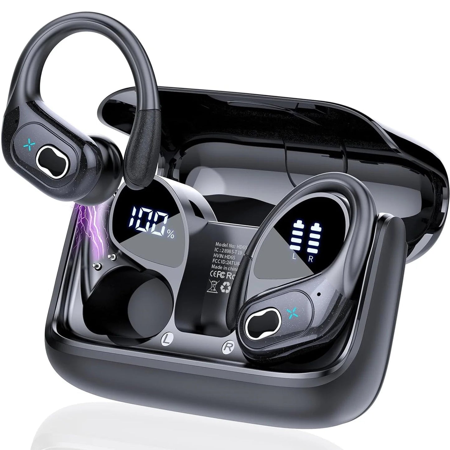 Bluetooth 5.4 Headphones True Wireless Earbuds Bass Stereo Sound with LED Power Display Case 75H Playback Earphones With Mic ENC La Capsule