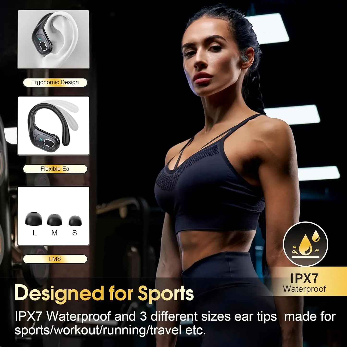 Bluetooth 5.4 Headphones True Wireless Earbuds Bass Stereo Sound with LED Power Display Case 75H Playback Earphones With Mic ENC La Capsule