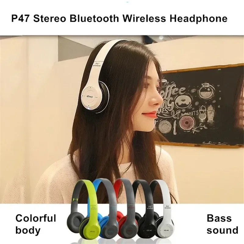 P47 Bluetooth 5.0 Wireless Headphone Foldable HIFI Stereo Bass Earphone Kid Helmet Gift With Mic USB Adaptor For iPhone Game La Capsule