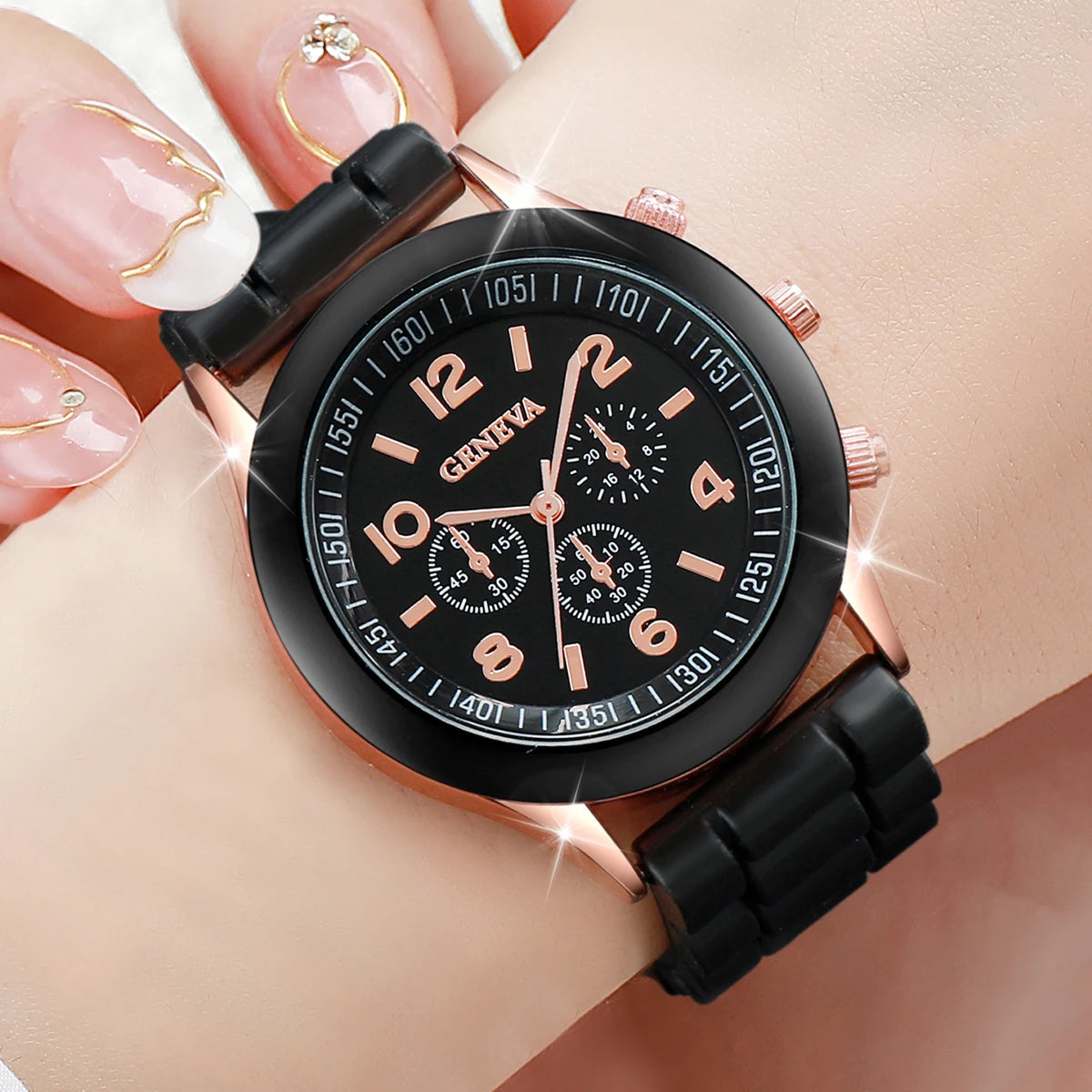 Ensemble de montres pour femme avec Cadran arabe à la mode Bracelet en silicone Quartz La Capsule