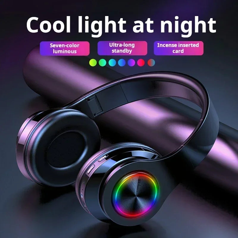Head-Mounted Gaming Headphones Blutooth Surround Sound Stereo Wireless Earphone with Micro Phone Colourful PC Laptop Headset La Capsule
