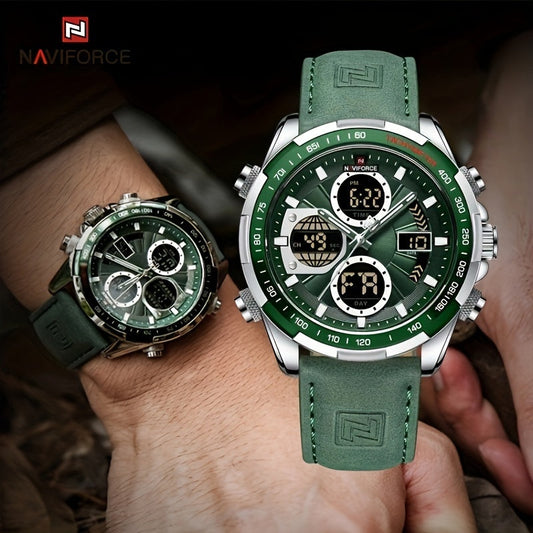 Montre NAVIFORCE pour homme Bracelet en Cuir Véritable Étanche Sport Numérique et Électronique Multifonctionnelle La Capsule