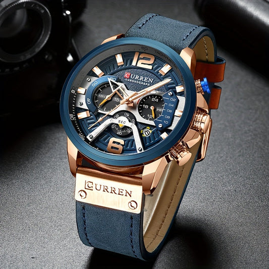 Montre CURREN pour homme Classe et Décontractée Sport chronographe avec Calendrier montre Analogique en cuir PU La Capsule