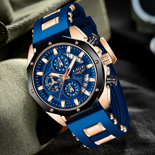 Montre de luxe LIGE pour homme Chronographe Style de luxe Mouvement à quartz Lumineuse avec grand Cadran La Capsule