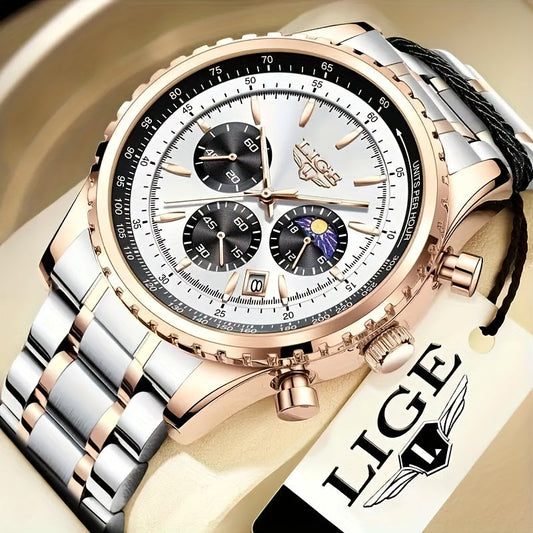 Montre d'affaires classique pour homme en Acier inoxydable Mouvement à quartz Étanche Lumineuse Multifonctionnelle avec Calendrier La Capsule