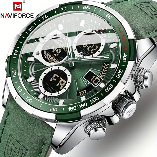 Montre NAVIFORCE pour homme Bracelet en Cuir Véritable Étanche Sport Numérique et Électronique Multifonctionnelle La Capsule
