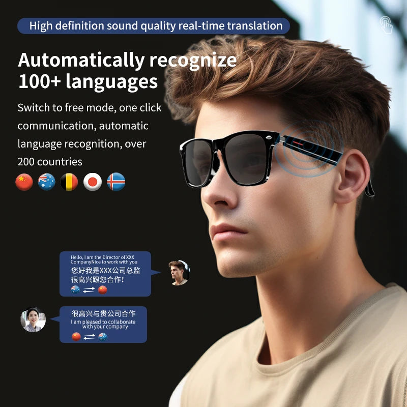 Lunettes de sport E13 Mise à jour AI Translator Headset Built-in Mic Black tech Touch Control Homme Femm Anti Blue Light Sunglasses La Capsule
