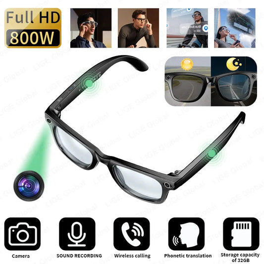 Lunettes d'IA HD Anti-shake Camera Enregistrement vidéo Smart Glasses Appel vocal sans fil Bluetooth Traduction Sunglas La Capsule