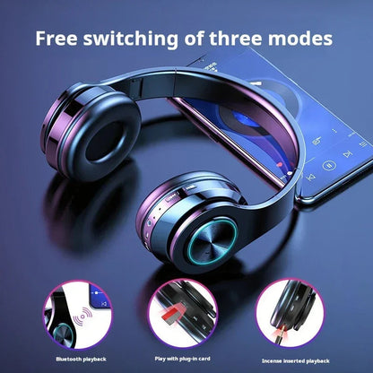 Head-Mounted Gaming Headphones Blutooth Surround Sound Stereo Wireless Earphone with Micro Phone Colourful PC Laptop Headset La Capsule