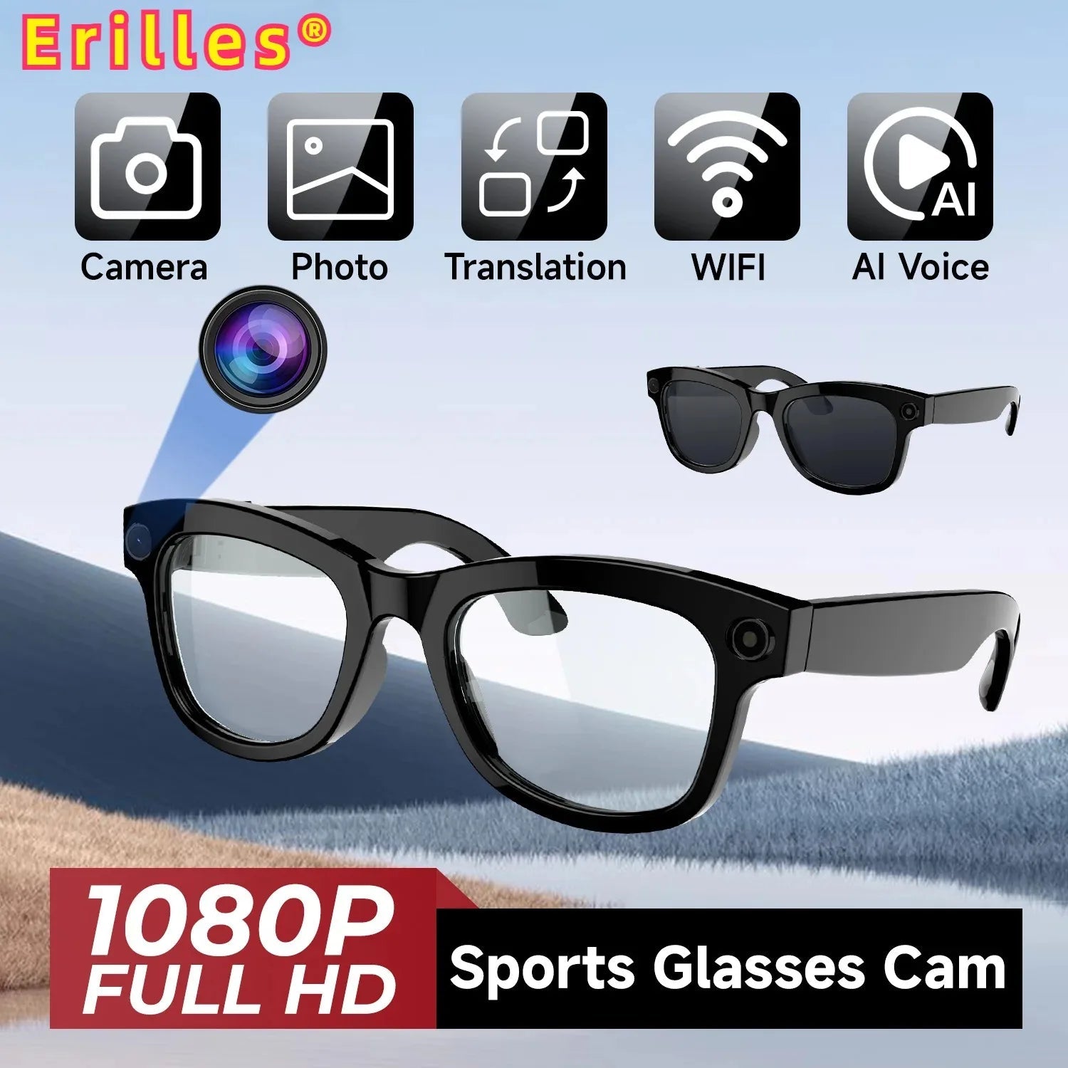 Lunettes d'IA HD anti-sac à secousses visqueuses de contact vis-à-vis des lunettes vidéo d'appel d'appel d'appel de bruit sans fil Bluetooth lunettes lunettes La Capsule