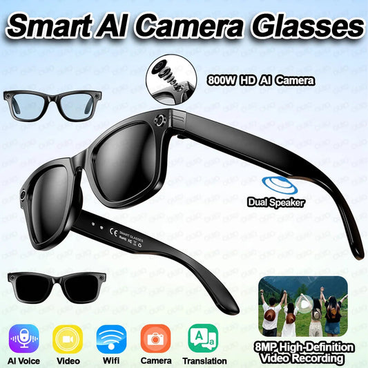 Lunettes intelligente AI Camera Glasse 8MP Enregistrement Vidéo Al Voix Traduction Bluetooth Call Music Lunettes de soleil Hommes Femmes Smart Glasses La Capsule