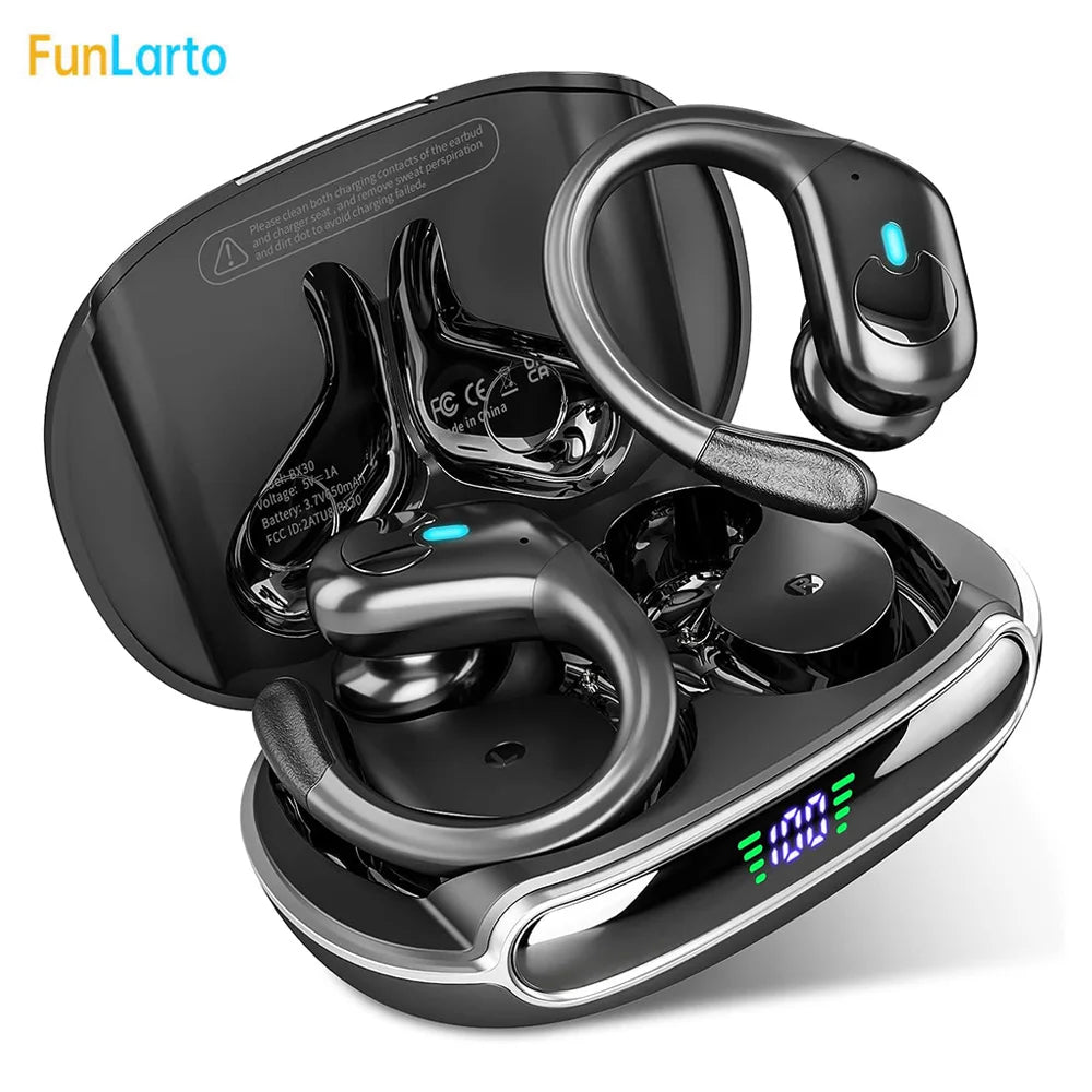Sports Bluetooth Earphones IPX7 Waterproof Wireless Headphones 60hrs Music with Mic LED Power Display Soft Earhook TWS Earbuds La Capsule
