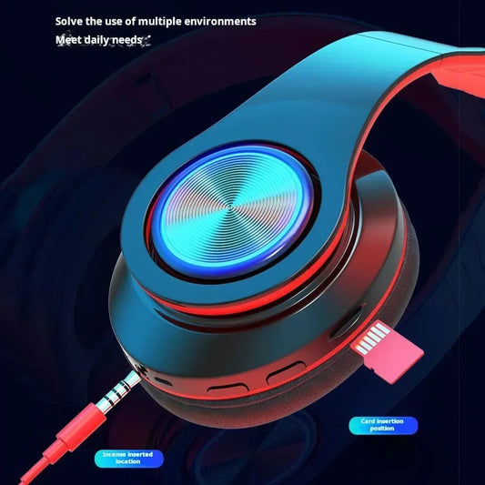 Head-Mounted Gaming Headphones Blutooth Surround Sound Stereo Wireless Earphone with Micro Phone Colourful PC Laptop Headset La Capsule