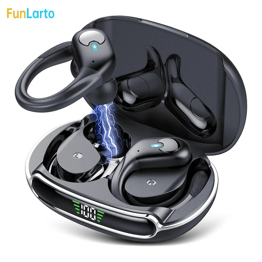 Sports Bluetooth Earphones IPX7 Waterproof Wireless Headphones 60hrs Music with Mic LED Power Display Soft Earhook TWS Earbuds La Capsule