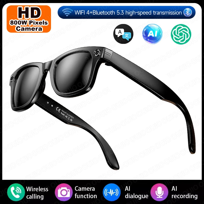 Lunettes intelligente AI Camera Glasse 8MP Enregistrement Vidéo Al Voix Traduction Bluetooth Call Music Lunettes de soleil Hommes Femmes Smart Glasses La Capsule