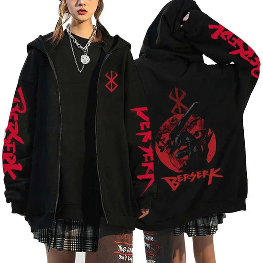 Berserk Zipper Hoodies Anime Guts Manga Zip Up Jacket Men's Women's Printed Casual Long Sleeve Sweatshirts Hip Hop Streetwear La Capsule