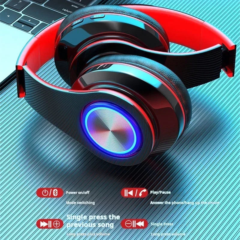Head-Mounted Gaming Headphones Blutooth Surround Sound Stereo Wireless Earphone with Micro Phone Colourful PC Laptop Headset La Capsule
