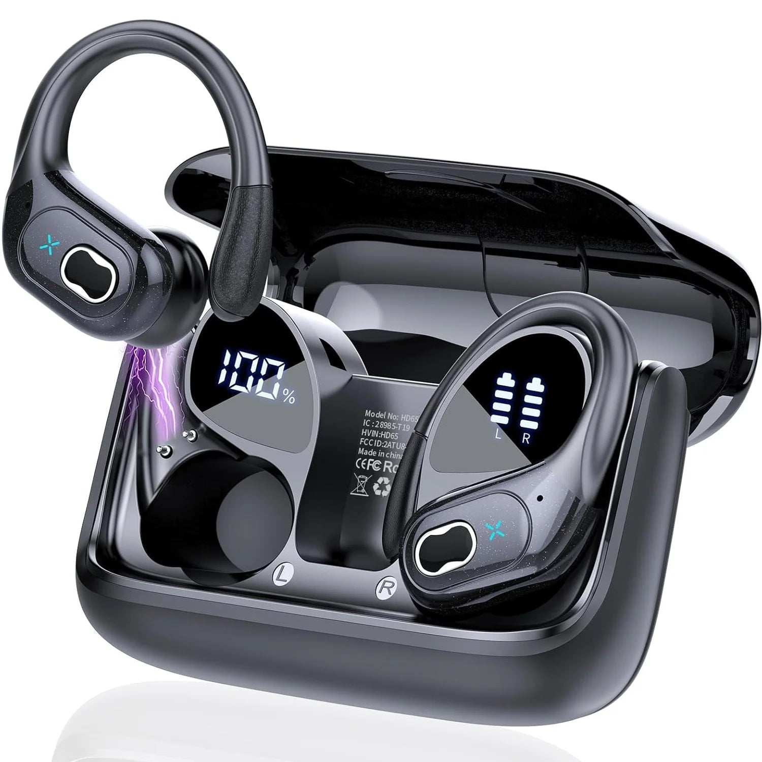 Bluetooth 5.4 Headphones True Wireless Earbuds Bass Stereo Sound with LED Power Display Case 75H Playback Earphones With Mic ENC La Capsule