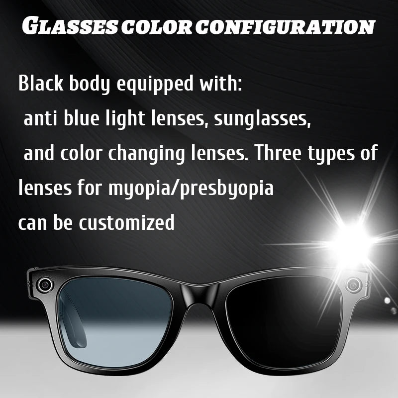 Lunettes d'IA HD Anti-shake Camera Enregistrement vidéo Smart Glasses Appel vocal sans fil Bluetooth Traduction Sunglas La Capsule