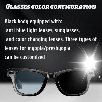 Lunettes d'IA HD Anti-shake Camera Enregistrement vidéo Smart Glasses Appel vocal sans fil Bluetooth Traduction Sunglas La Capsule