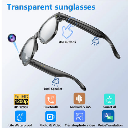 Lunettes intelligente AI Enregistrement Videos AI Photo Reconnaissance Réponse Réponse 270mAh Grande Batterie Lunettes Bluetooth Imperméables La Capsule