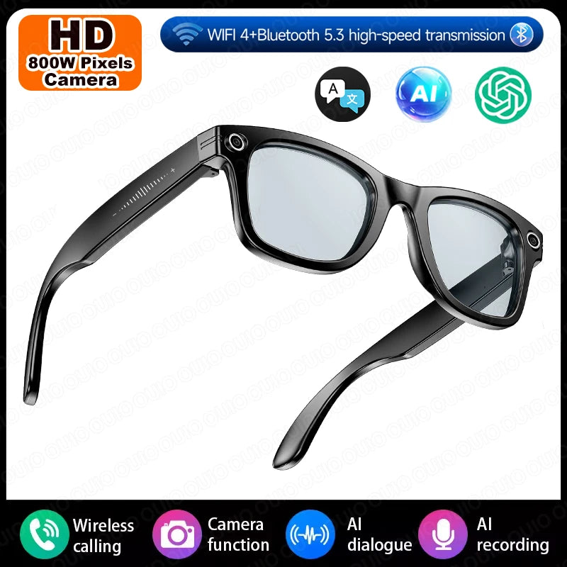 Lunettes intelligente AI Camera Glasse 8MP Enregistrement Vidéo Al Voix Traduction Bluetooth Call Music Lunettes de soleil Hommes Femmes Smart Glasses La Capsule