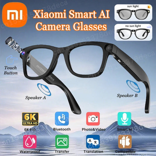 Lunettes Xiaomi AI  Camera 6K HD Avec Long-ending Baty Assistant Voix Contrôle Appel à la musique Lunettes photo grises extérieures La Capsule