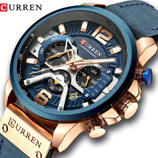 Montre CURREN pour homme Classe et Décontractée Sport chronographe avec Calendrier montre Analogique en cuir PU La Capsule