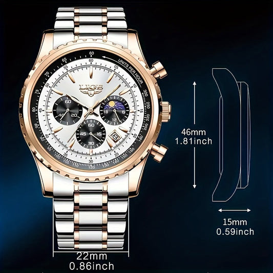 Montre d'affaires classique pour homme en Acier inoxydable Mouvement à quartz Étanche Lumineuse Multifonctionnelle avec Calendrier La Capsule