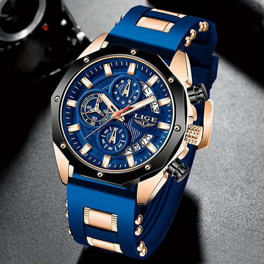 Montre LIGE pour homme Style Luxe Mouvement à quartz Lumineuse et Chronophage avec grand Cadran La Capsule