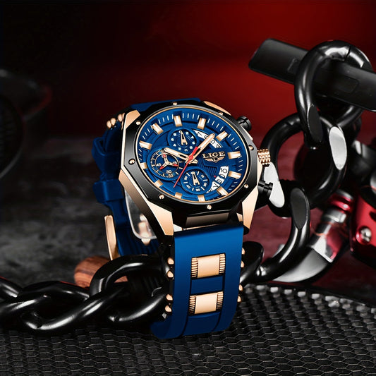 Montre LIGE pour homme Style Luxe Mouvement à quartz Lumineuse et Chronophage avec grand Cadran La Capsule